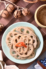 Lotus root salad on a plate