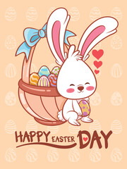 Cute bunny with easter eggs decorated. cartoon character illustration happy easter day concept.