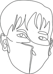 a continuous line illustration of a man wearing a mask so he doesn't catch the corona virus