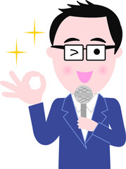 マイクでスピーチする男性