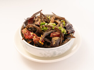 Fried small whitebait on pure white background