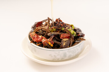Fried small whitebait on pure white background