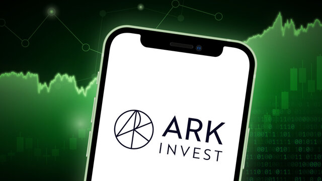 Ark Invest Stock Market Vector Illustration, With IPhone Splash Screen. Bullish Green.