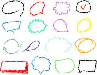 colored pencils of speech balloons and shapes illustration set. line, sketch, pointer, sign, highlight, marker symbol Vector drawing. Hand drawn style.