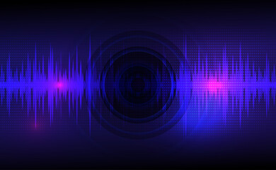 Obraz premium Sound waves oscillating dark blue and light pink with circle vibration, dot pattern. Abstract technology background. Vector illustration.