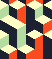  Abstract seamless retro cube pattern. Vector colorful isometric background.