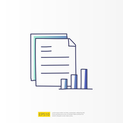 data report and presentation concept doodle Gradient fill line icon with graphic chart document. Statistics science, digital marketing and machine learning related for business strategy illustration