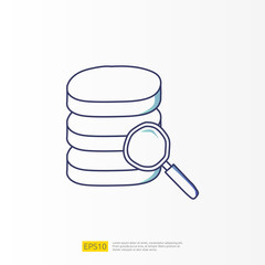 analysis concept doodle gradient fill line icon with magnifier and data server. Statistics science technology, digital marketing and machine learning related for business strategy illustration
