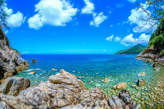 Ao Hin Ngam bay rock beach, clear water beach, blue sky on summer , baan Chaloklum ,koh pha ngan ,Suratthani ,south of thailand