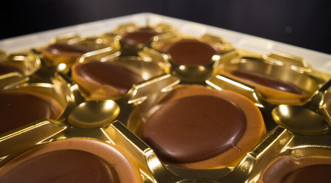 Toffifee - famous sweet caramel candy with chocolate - FRANKFURT, GERMANY - MARCH 4, 2021