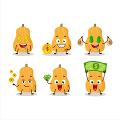 Butternut squash cartoon character with cute emoticon bring money
