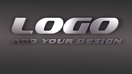 Metallic logo mockup. Sign on office dark wall.