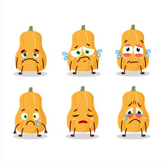 Butternut squash cartoon character with sad expression