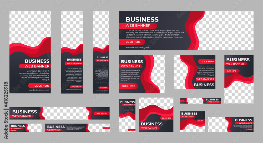 Wall mural business banner design web template set, horizontal header web banner. modern red cover header backg