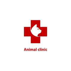cat head and red cross vector illustration for animal health clinic icons, symbols and logos. pet clinic logo