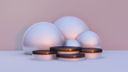 Minimal abstract exhibition background with geometric shapes and steps. 3D rendering