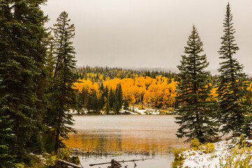 USA, Colorado, Grand Mesa. Mesa Lakes and new autumn snow.