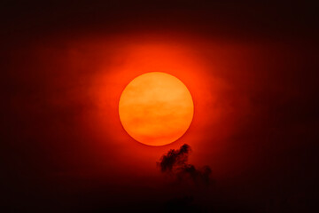 Dramatic sky orange of sunset and clouds bright twilight backgrounds.