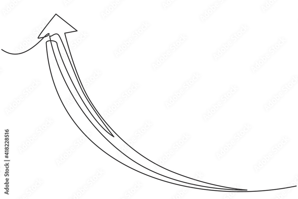 Poster single continuous line drawing of rising up arrow symbol. above pointer shape direction. minimalism 