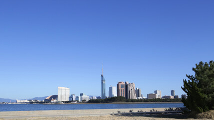 Obraz premium 福岡タワーと福岡市早良区の都市景観