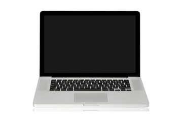 Open Computer Or Laptop With Blank Screen, White Studio Background
