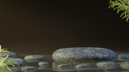 3D rendering, Zen stones or pebbles in water, 3D illustration