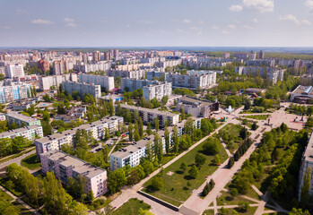 Panoramic view from drone of the residential district of city Old Oskol. Russia