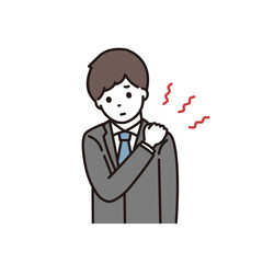 肩こりに悩んでいるスーツ姿の若い男性