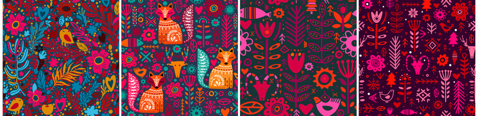 Abstract Folk nordic seamless pattern. Vector