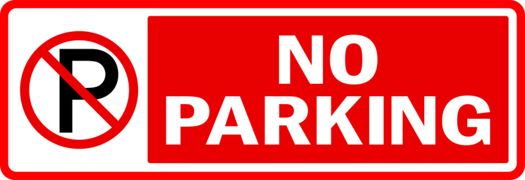 No parking rectangle signage. White on red background. Traffic signs and symbols.