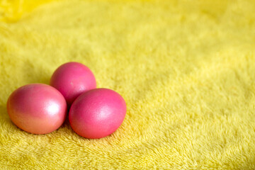 Colored Easter eggs. Traditional orthodox symbol. Spring celebration event.