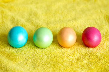 Colored Easter eggs. Traditional orthodox symbol. Spring celebration event.
