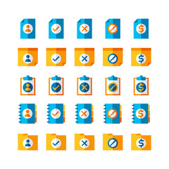 flat icons set office document, social network file and folder