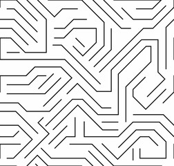 Seamless hi-tech electronic monochrome pattern. Black and white outline circuit board. Sci Fi texture, vector background
