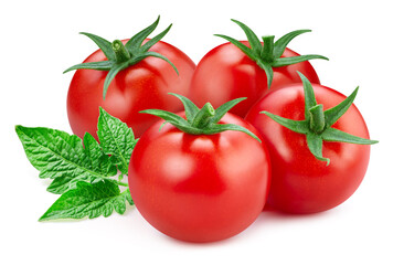 Ripe tomato with leaves clipping path