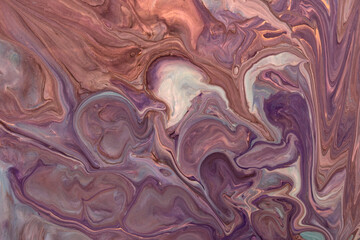 Abstract fluid art background dark brown and purple colors. Liquid marble.