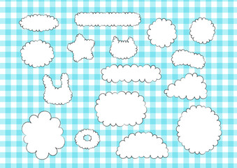 手描き風雲の形のフレーム　吹き出し　セット　白バック