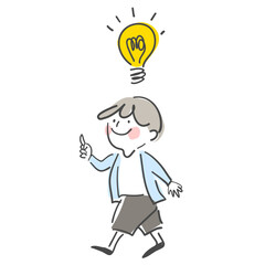 Cartoon style of boy: Shining Bulb. come up with an idea