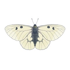 Colored pencil imitation drawing realistic illustration of Clouded Apollo butterfly isolated on white background