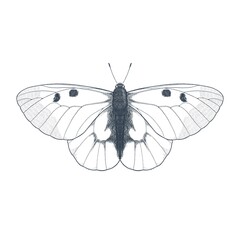 Pencil imitation drawing illustration of Clouded Apollo butterfly isolated on white background