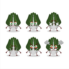 Swiss chard cartoon character with various angry expressions