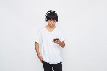 man wearing headphones from a smartphone
