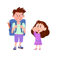 Boy and girl flat characters - brother and sister communication.