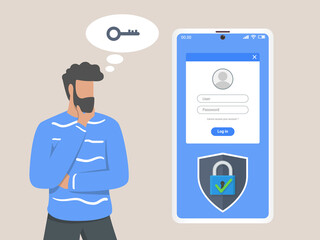 Man forgot password to login concept illustration