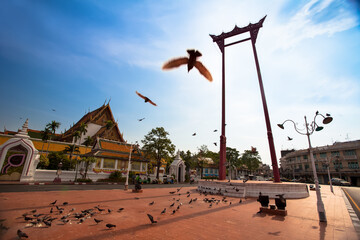 Fototapeta na wymiar Giant Swing at Wat Suthat in Bangkok, Thailand.
