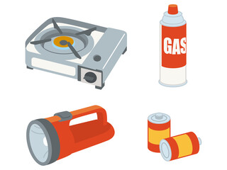 カセットコンロ　カセットガス　懐中電灯　乾電池