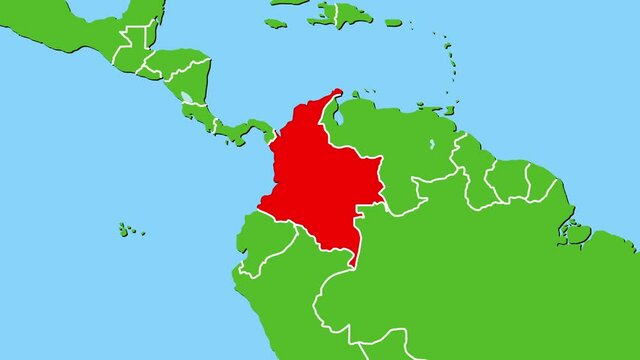 コロンビアの位置がアップになって赤く表示されます。ヨーロッパ中心地図