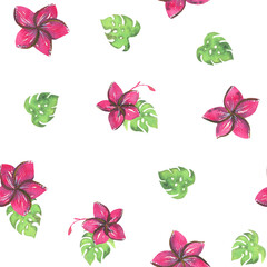 Watercolor Hawaiian Illustration. Handpainting watercolor pattern. Hawaiian style.