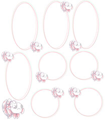 春をイメージした鯉ベタのフレーム素材集（縦方向・円形・桜色）