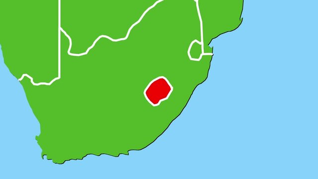 レソトの位置がアップになって赤く表示されます。ヨーロッパ中心地図